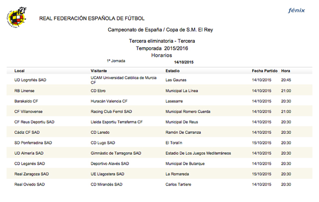 Horarios tercera ronda Copa del Rey