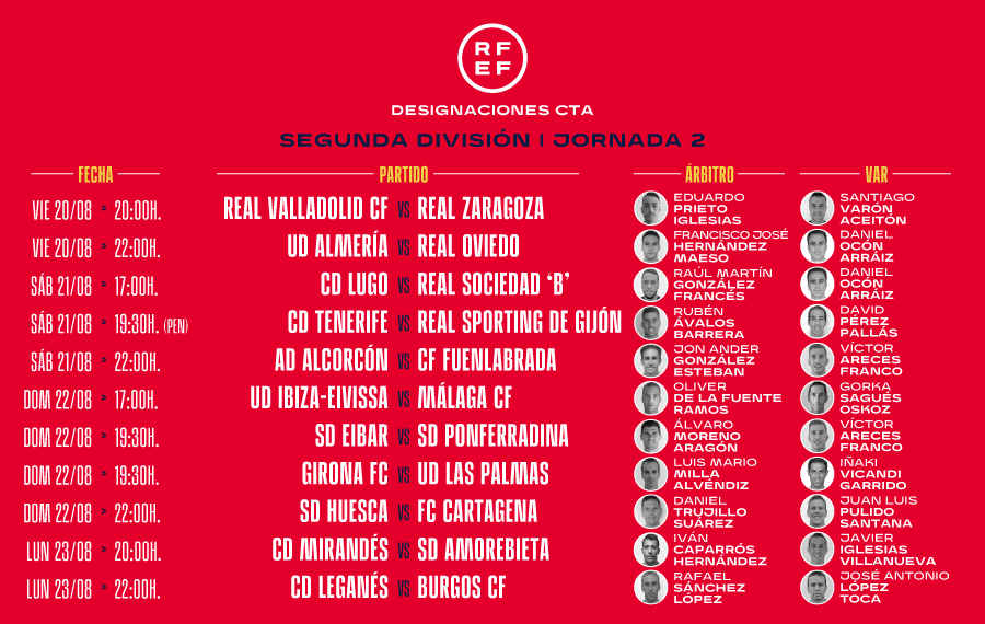 DESIGNACIONES | son árbitros de la segunda jornada en Segunda División | rfef.es