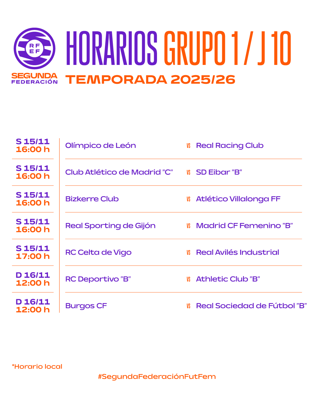 Estos son los horarios de la jornada 10 | 2ª RFEF grupo 1