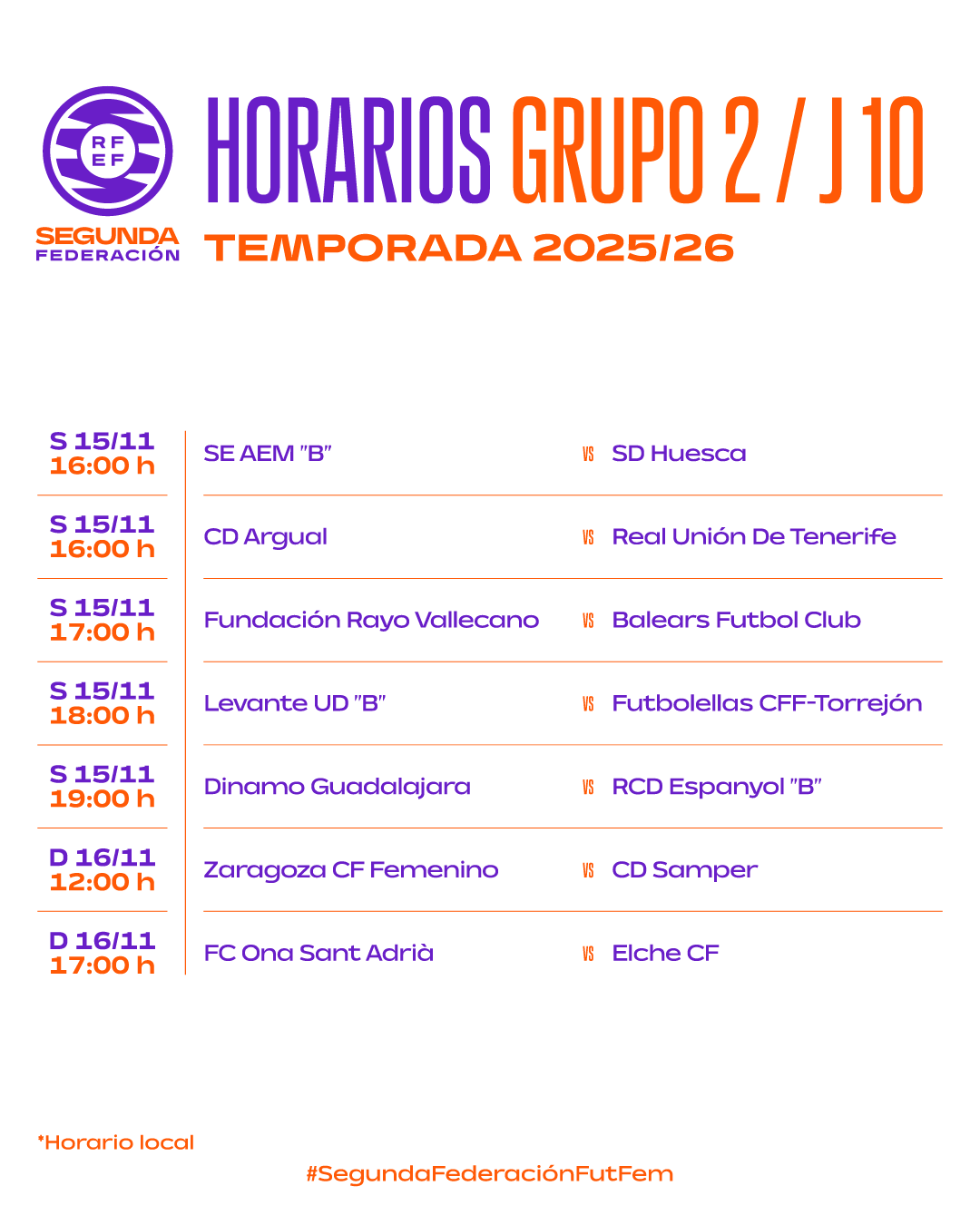 Estos son los horarios de la jornada 10 | 2ª RFEF grupo 2