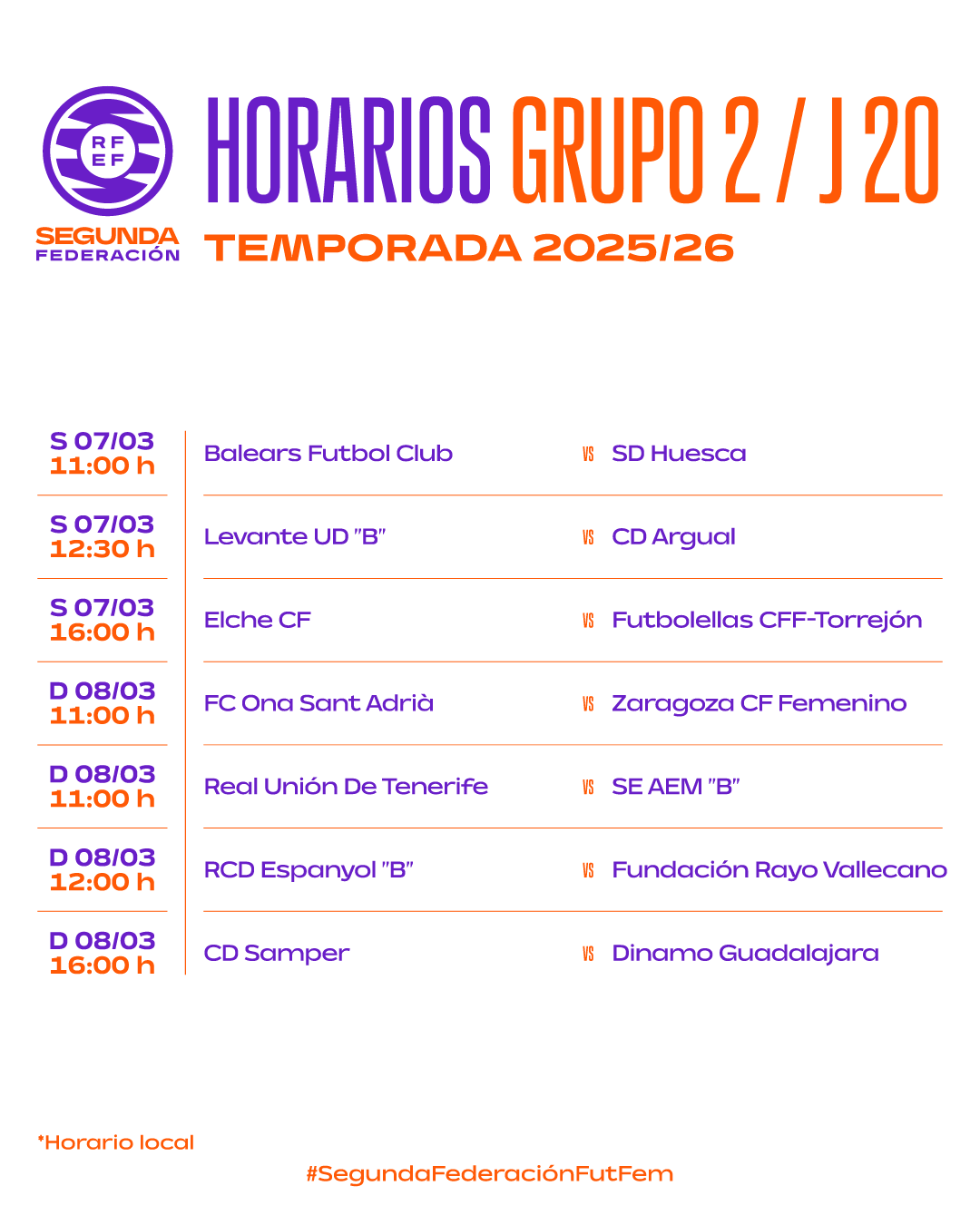 Horarios Grupo 2 - 2ª RFEF Femenina