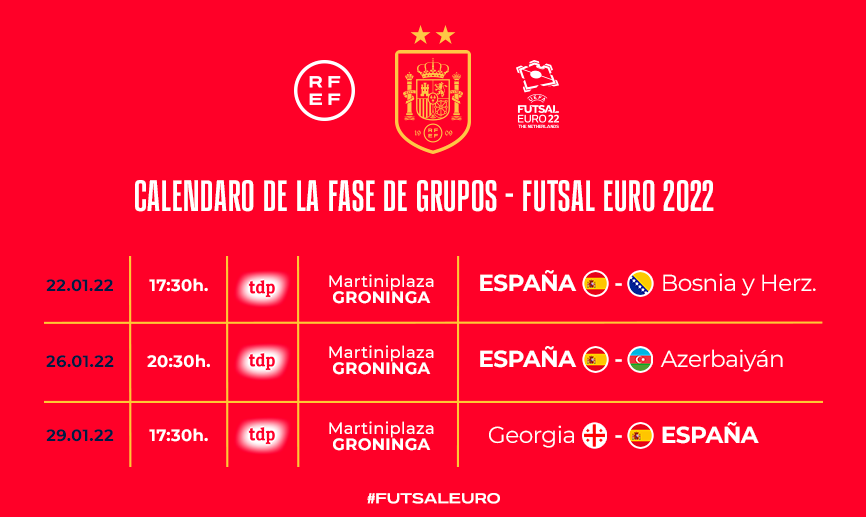 España jugará ante Bosnia-Herzegovina, Azerbaiyán y Georgia en la fase de grupos.