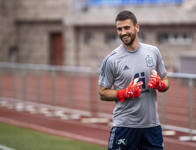 Unai Simón durante un entrenamiento en San Petersburgo