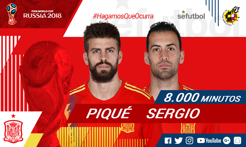 Busquets y Piqué rebasan los ocho mil minutos con la selección española