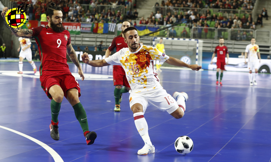 Momento del encuentro entre Portugal y España jugado en Liubliana