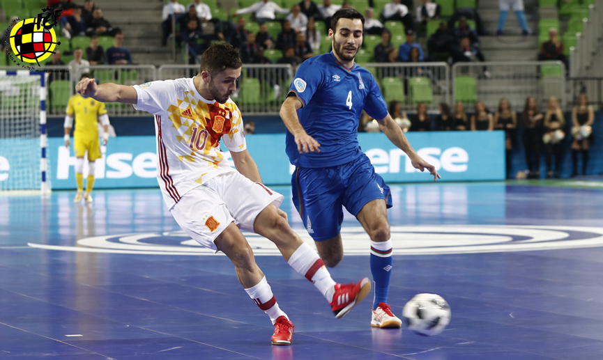 Momento del partido entre España y Azerbaiyán jugado en Liubliana