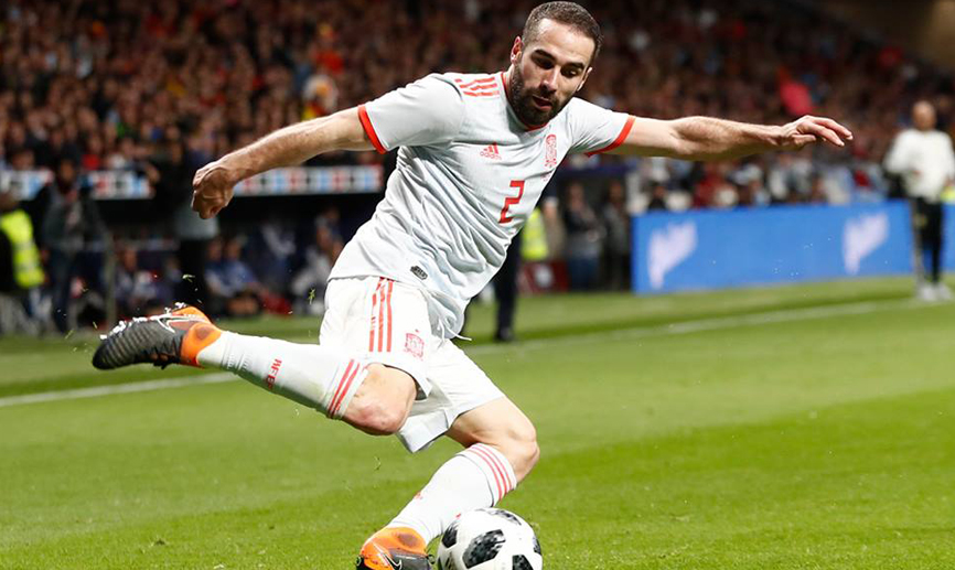 Dani Carvajal durante un encuentro de la selección española