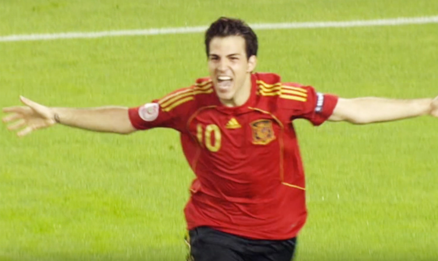 Cesc celebra el penalti a Italia durante la Eurocopa de 2008