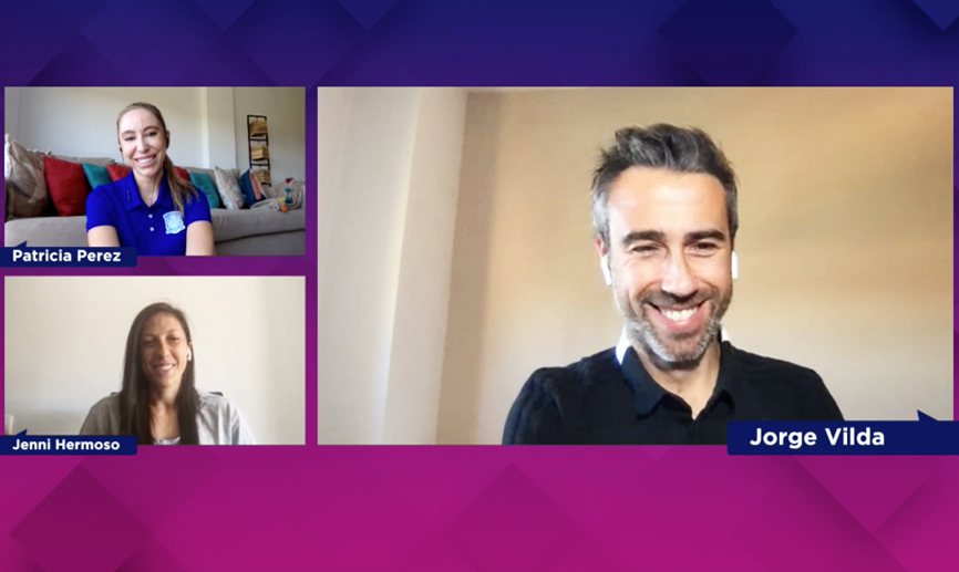 Jorge Vilda, Jenny Hermoso y Patricia Pérez durante la charla interactiva con los aficionados