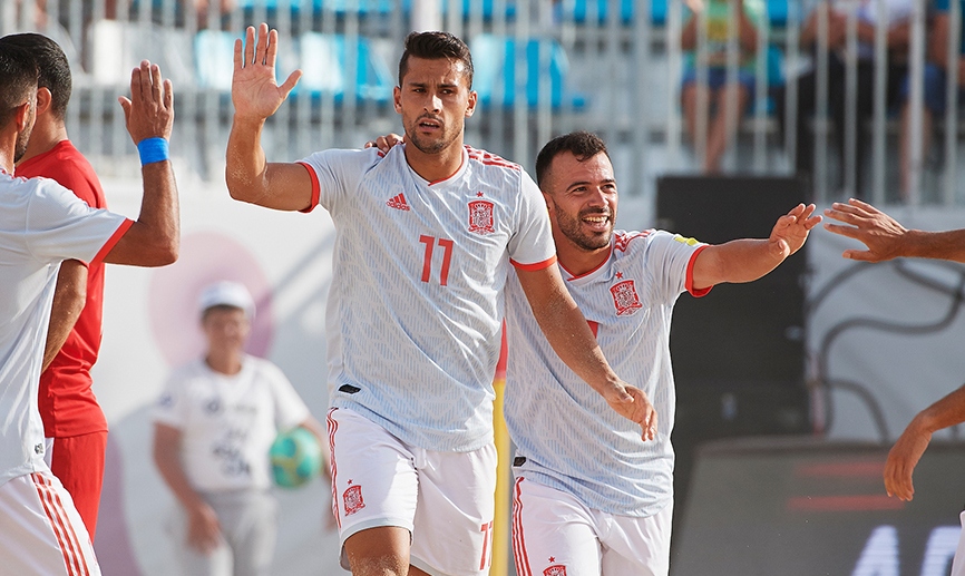 Momento del partido entre España y Azerbaiyán de la Liga Europea de Fútbol Playa