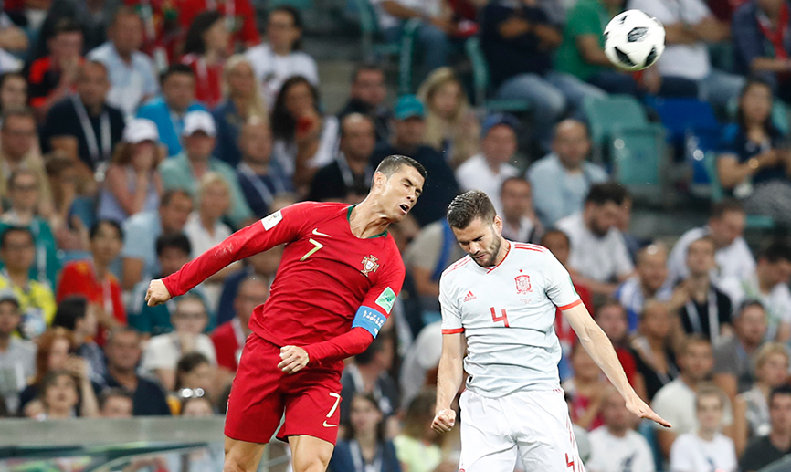 Momento del partido entre Portugal y España