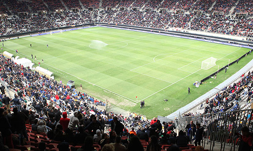 Vista panorámica del estadio de la Nueva Condomina durante un encuentro de la Selección española