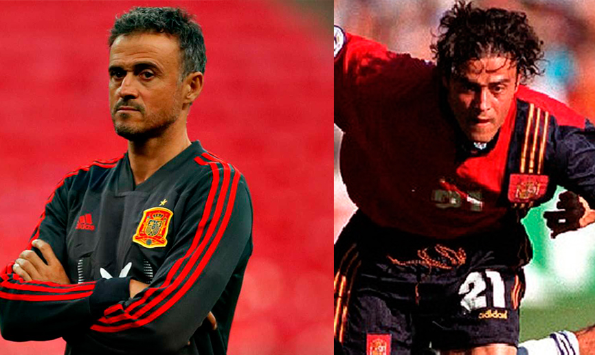 Luis Enrique como seleccionador nacional y como jugador durante la Eurocopa de Inglaterra 1996