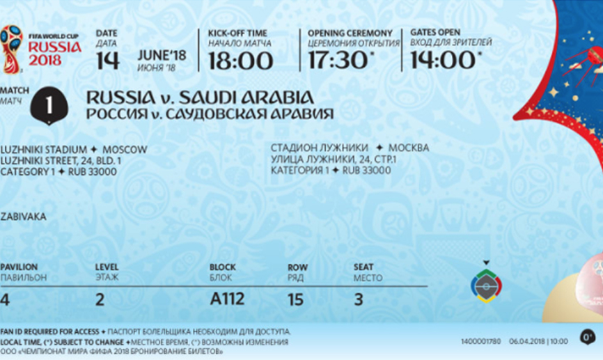 Diseño de las entradas del Mundial de Rusia 2018
