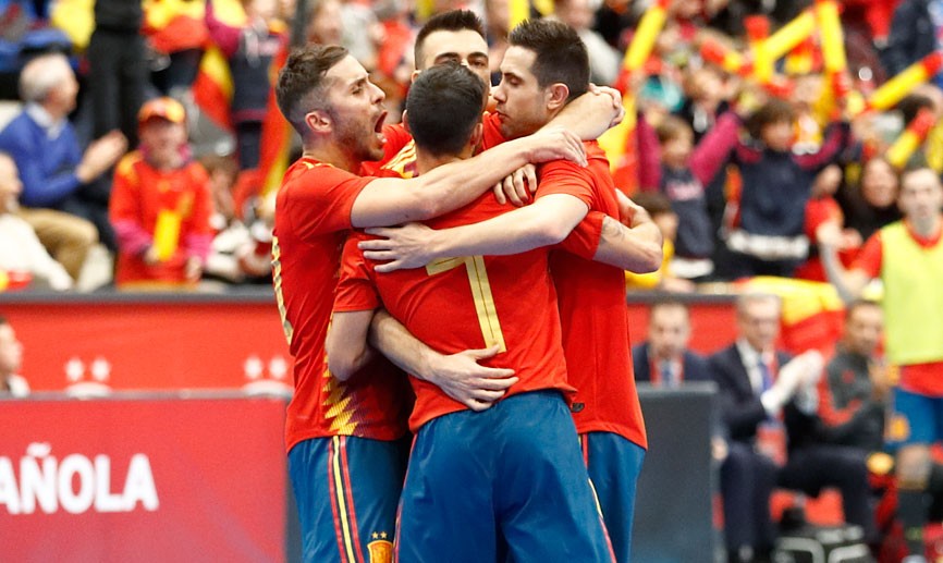 La Selección española de fútbol sala celebra un tanto