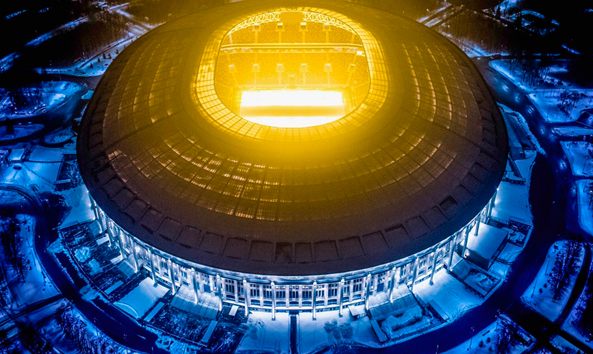 Vista aérea del Luzhnikí de Moscú, donde se disputará el encuentro inaugural de la Copa del Mundo
