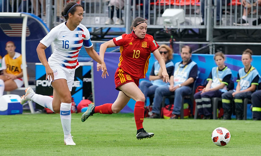 Momento del partido entre España y Estados Unidos disputado en Dinan