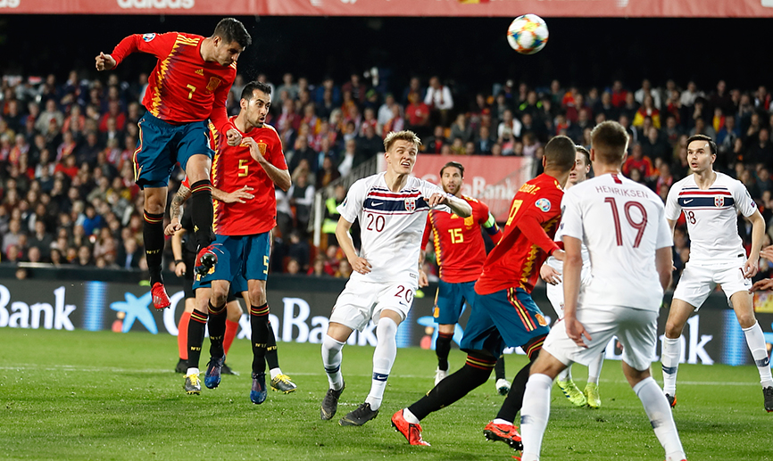 Instante del partido entre España y Noruega jugado en Valencia
