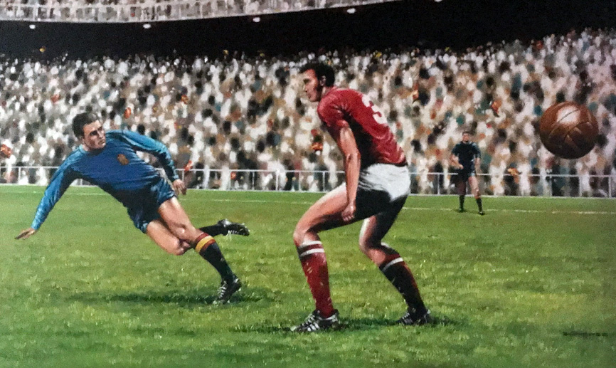 Pintura del gol de Marcelino en el Museo de la Selección