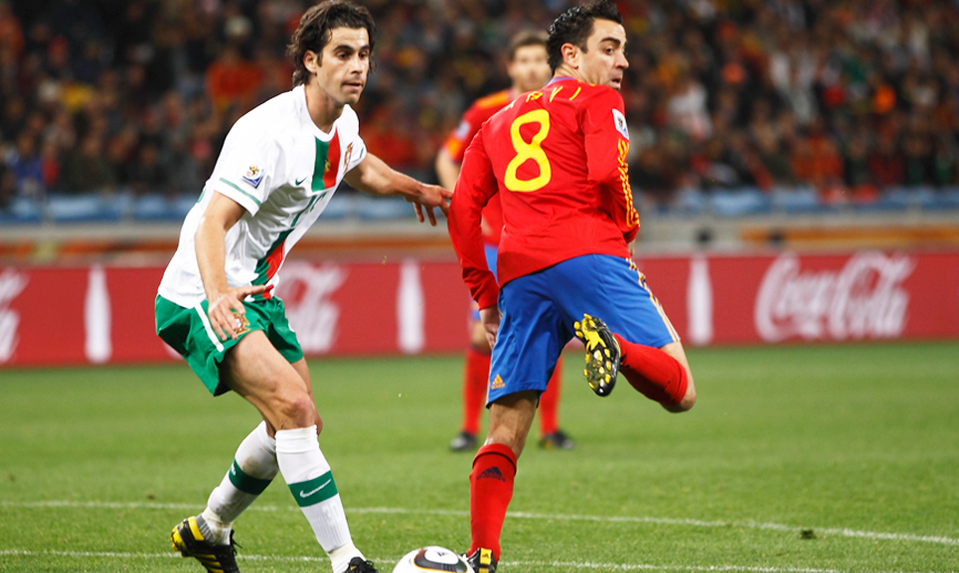 Momento del partido entre España y Portugal disputado durante el Mundial de Sudáfrica 2010