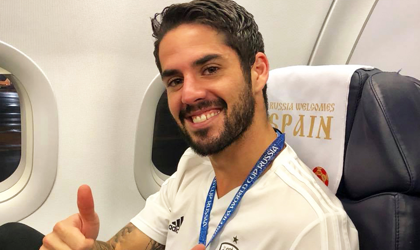 Isco Alarcón durante un viaje del Mundial de Rusia 2018