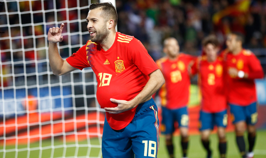 Jordi Alba celebra un gol durante el España-Costa Rica de Málaga
