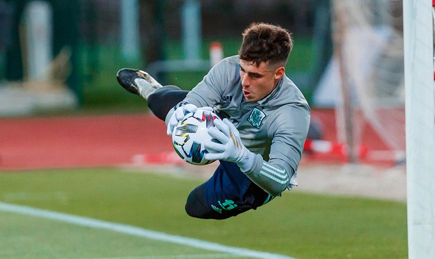 Kepa Arrizabalaga en un entrenamiento de la Selección