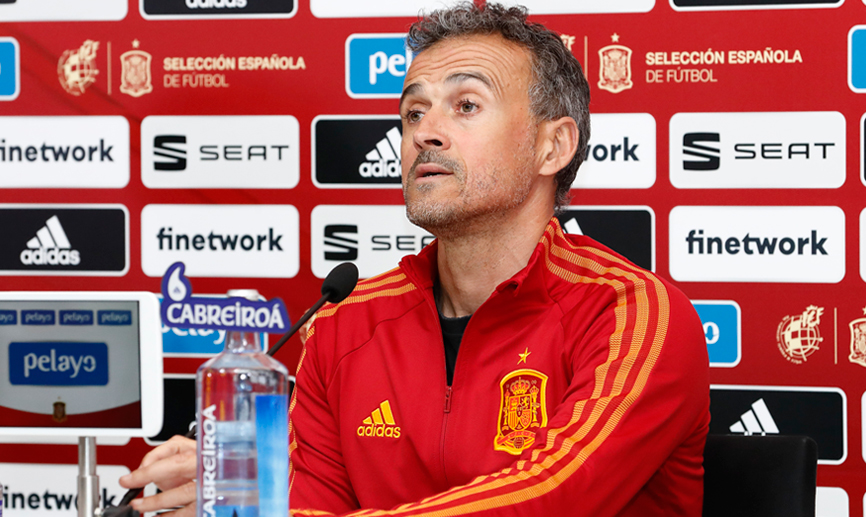 El seleccionador nacional, Luis Enrique Martínez, durante su rueda de prensa en Las Rozas