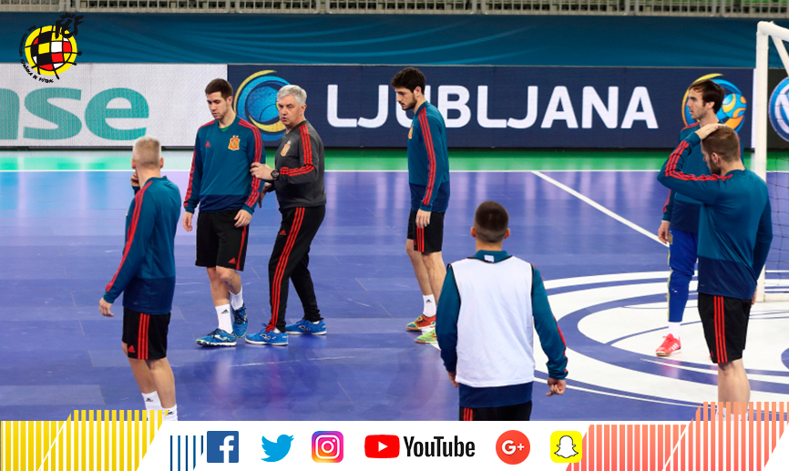 La selección española de fútbol sala se entrena en el pabellón Arena Stozice de Liubliana