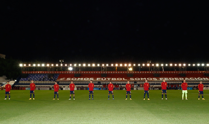 Momento previo al partido entre España e Islas Feroie jugado en Marbella
