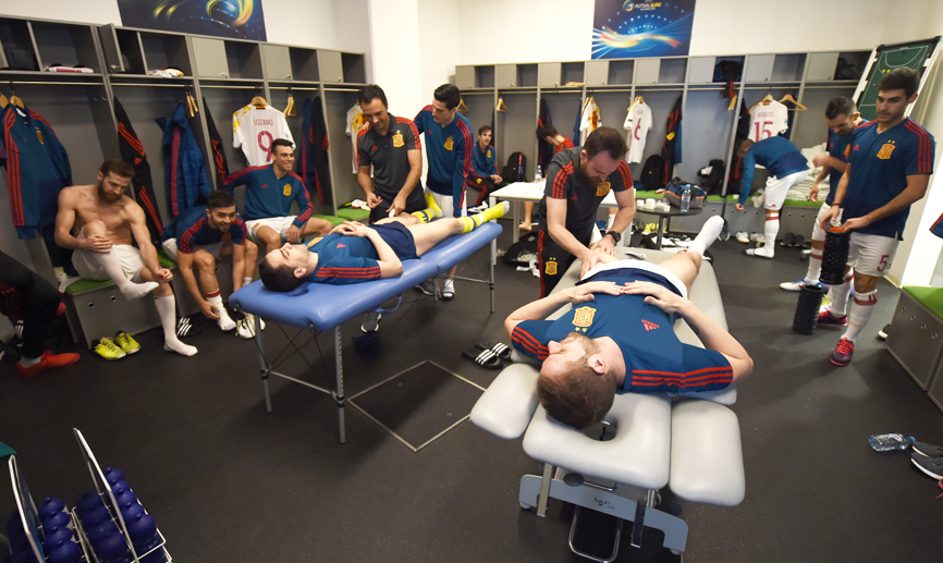 Vestuario de la selección española de fútbol sala durante la Eurocopa