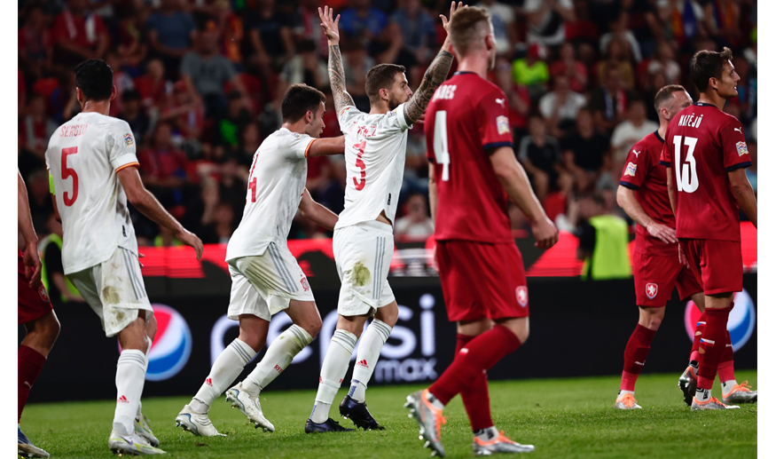 Momento del partido entre República Checa y España jugado en Praga