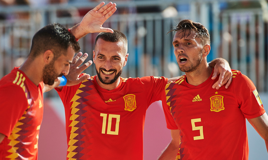 Momento del partido entre España y Rusia de la Liga Europea de Fútbol Playa