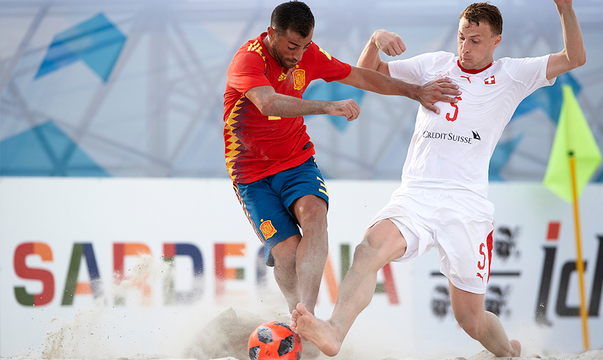 Momento del partido entre España y Suiza jugado en Cerdeña
