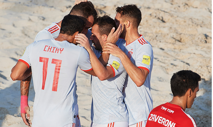 Los jugadores de la Selección española celebran un gol frente a Tahití