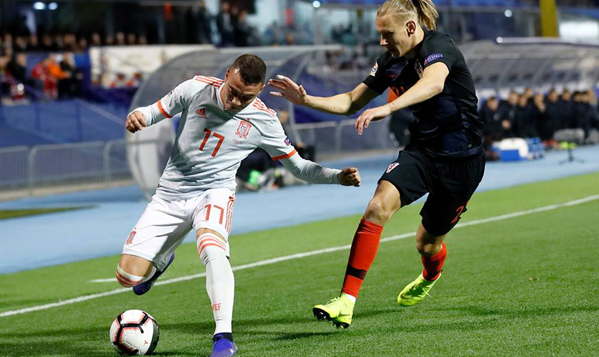 Momento del partido entre Croacia y España disputado en Zagreb