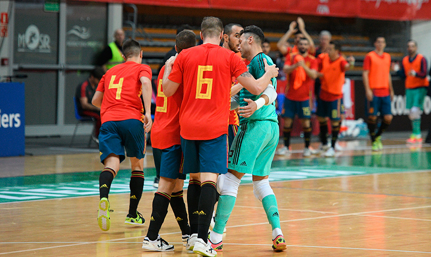 La Selección española celebra un gol