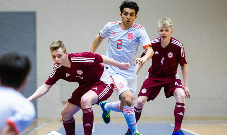 Momento del partido entre Letonia y España jugado en Jelgava