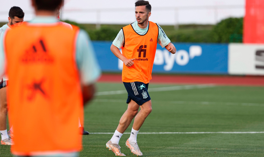Pablo Sarabia durante el entrenamiento de la Selección española en la Ciudad del Fútbol