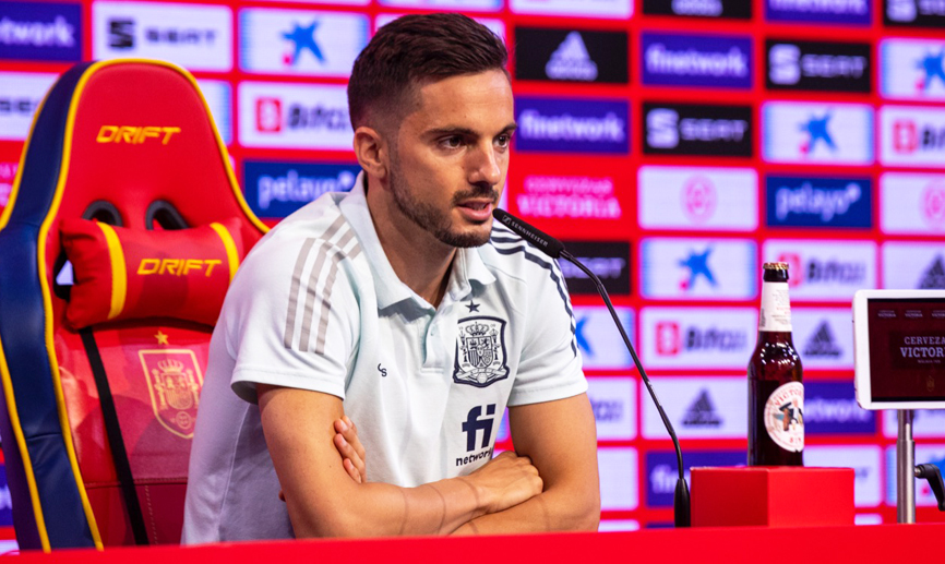 Pablo Sarabia durante su rueda de prensa en la Ciudad del Fútbol