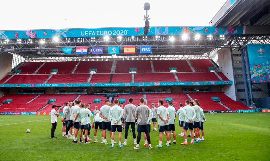 La Selección española en el estadio Parken de Copenhague
