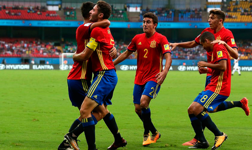 Celebración de un gol de la Selección Sub-17 en el Mundial de la India 