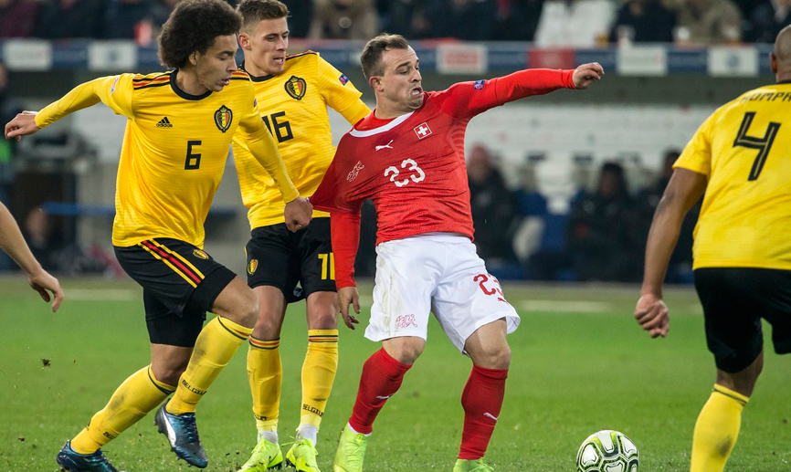 Momento del partido Bélgica - Suiza jugado en Leuven