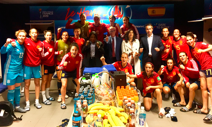 Celebración de España tras conquistar su primera victoria en un Mundial femenino