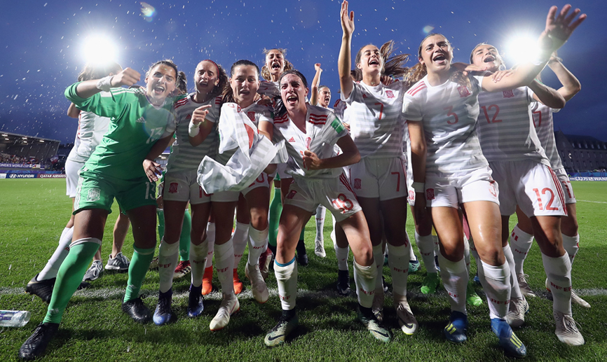 Las jugadoras de la Selección española Sub-20 femenina festejan su pase a la final de la Copa del Mundo