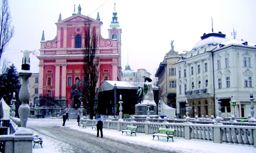 Vista de la plaza de Preseren en Liubliana (Eslovenia)