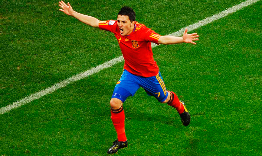 David Villa celebra su tanto a Portugal durante la Copa del Mundo de Sudáfrica 2010