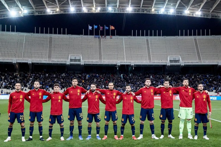 Los jugadores de la Selección española durante los instantes previos al duelo de Atenas