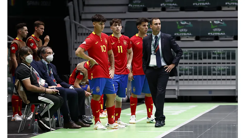 La Selección Española Sub-19 de Fútbol Sala, ante Ucrania.
