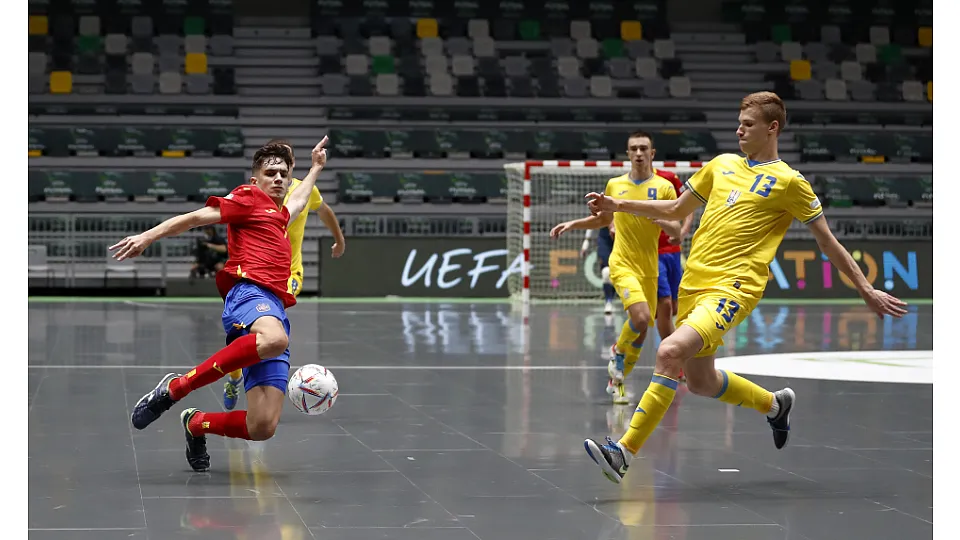 La Selección Española Sub-19 de Fútbol Sala, ante Ucrania.